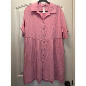 B Women’s Tiered Casual Flowy Lightweight Button Down Shirt Dress Size XL Pink